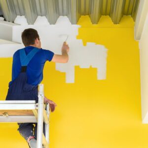 A man painting the wall of a room.